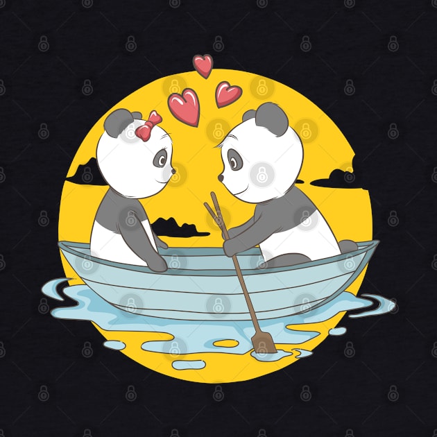 Panda Couple In Boat by Mako Design 